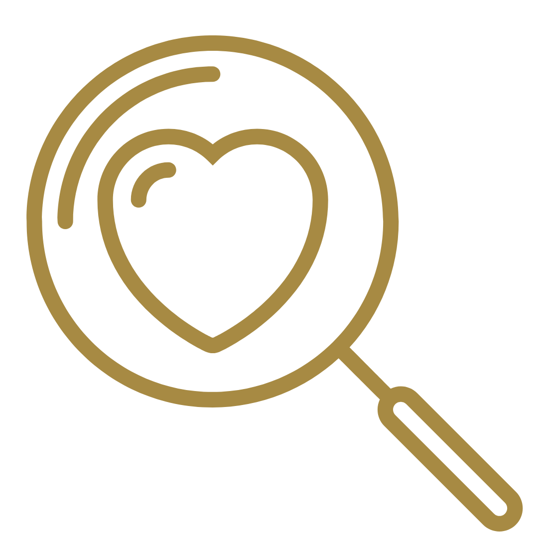 Zeigt eine Lupe mit Herz und symbolisiert die Selbstliebe die man wieder findet.